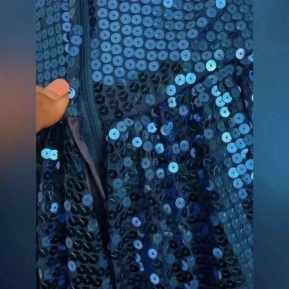 Vintage Alyce Designs Sapphire Blue Sequin Beaded Dress Size 8 - Picture 9 of 12